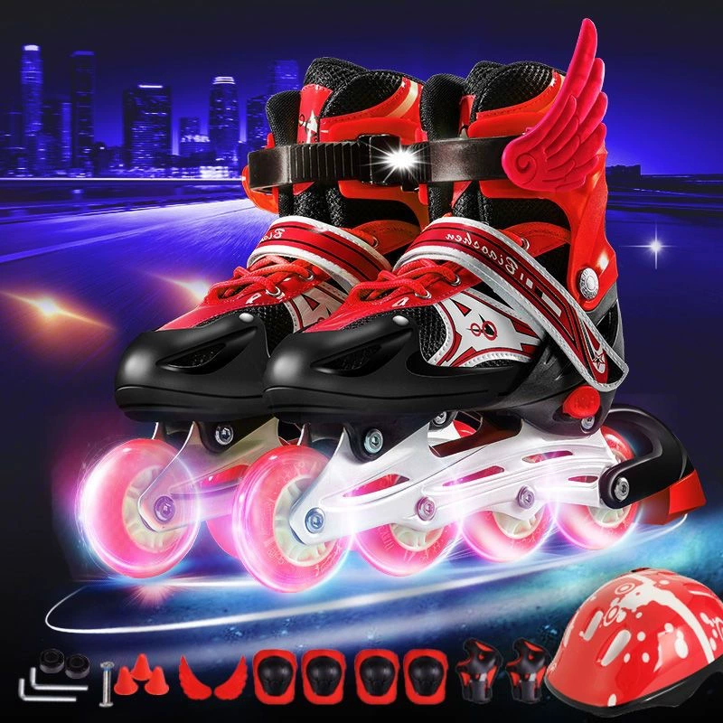 Children's set for boys, flashing roller skates for adults, full set