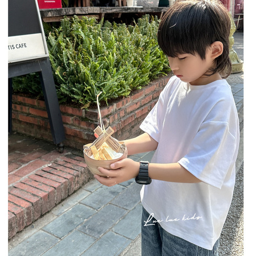 Children's short-sleeved solid color summer round neck t-shirt 100% cotton short-sleeved boys and girls loose western style t-shirt factory price