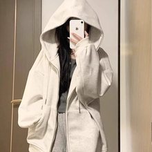 纯棉美式秋春夏情侣百搭卫衣oversize慵懒宽松女拉链开衫连帽外套