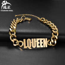 亚马逊热卖钛钢古巴男士粗链DIY字母名字手链外贸饰品一件代发潮