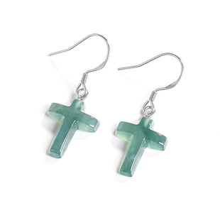 Natural A goods jade blue water cross earrings S925 silver inlaid with ice jade stone ear environmental protection peace earrings earrings