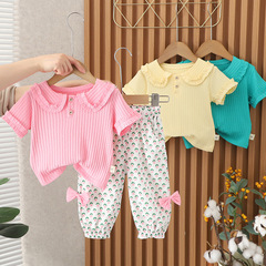 Baby Girl Short Sleeve Set New Summer Children's Wear Children's Clothes Girls' Korean Mosquito Repellent Pants Two-Piece Set 2905 