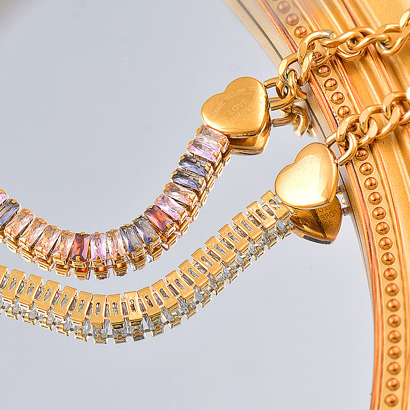 Fashion Geometric Titanium Steel Patchwork Gold Plated Zircon Bracelets 1 Piece