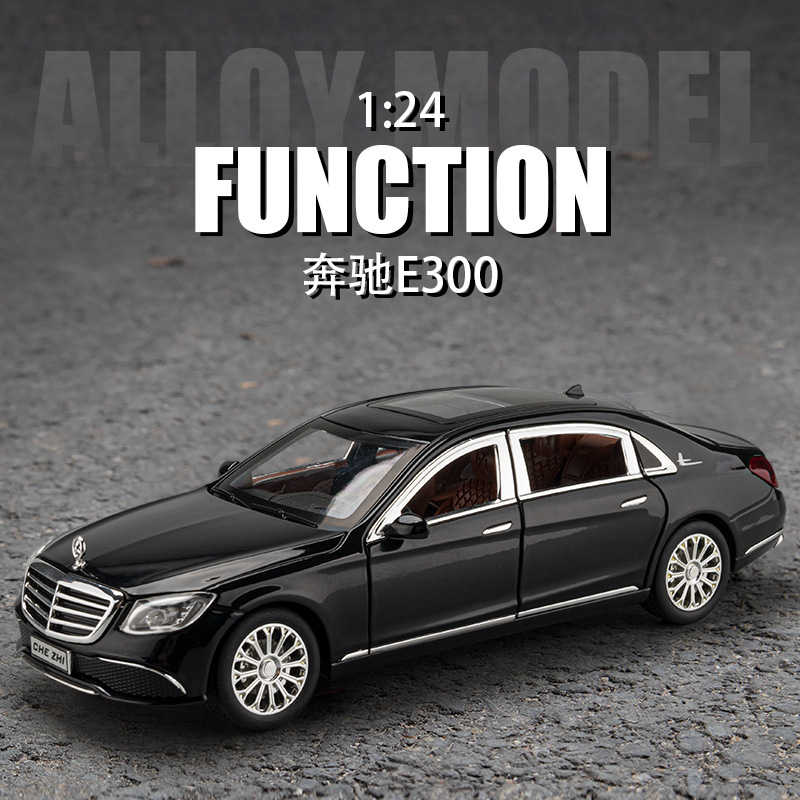 1:24 Alloy Mercedes-Benz E300L Sedan Model Pullback with Sound, Lights, and Music, 6-Door Toy Car Ornament for Collectors