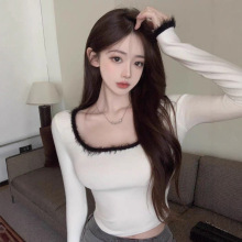 时尚少女内搭经典款精致气质名媛德绒打底衫秋冬修身拼接长袖T恤