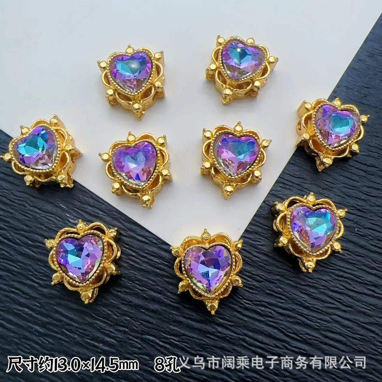 マイクロ象嵌ジルコニウムダイヤモンドマルチカラーピーチハートラブ8穴ビーズリング表面DIYビーズブレスレットネックレスジュエリーアクセサリー