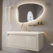 意式極簡智能可麗耐一體盆浴室櫃組合設計師橡木烤漆洗臉盆洗手台