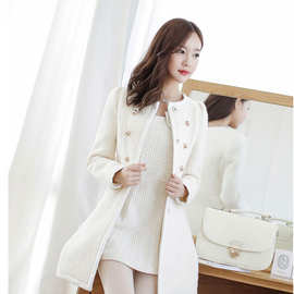 韩版新品秋冬中长款女士毛呢大衣亚马逊wish妮子修身毛领外套