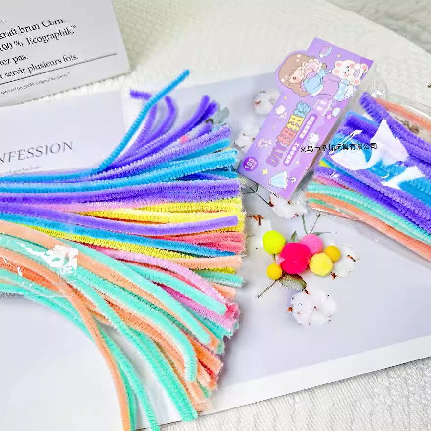 B100 macarón torsión varilla de torsión ramo de raíz de peluche material DIY juguetes de puzzle para niños hechos a mano pelo ultra denso