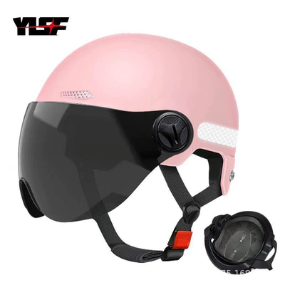 Women, Electric Motorcycle Helmets, Summer Motosiklet kaskı (dəbilqə) - pink-short-tea-lenses