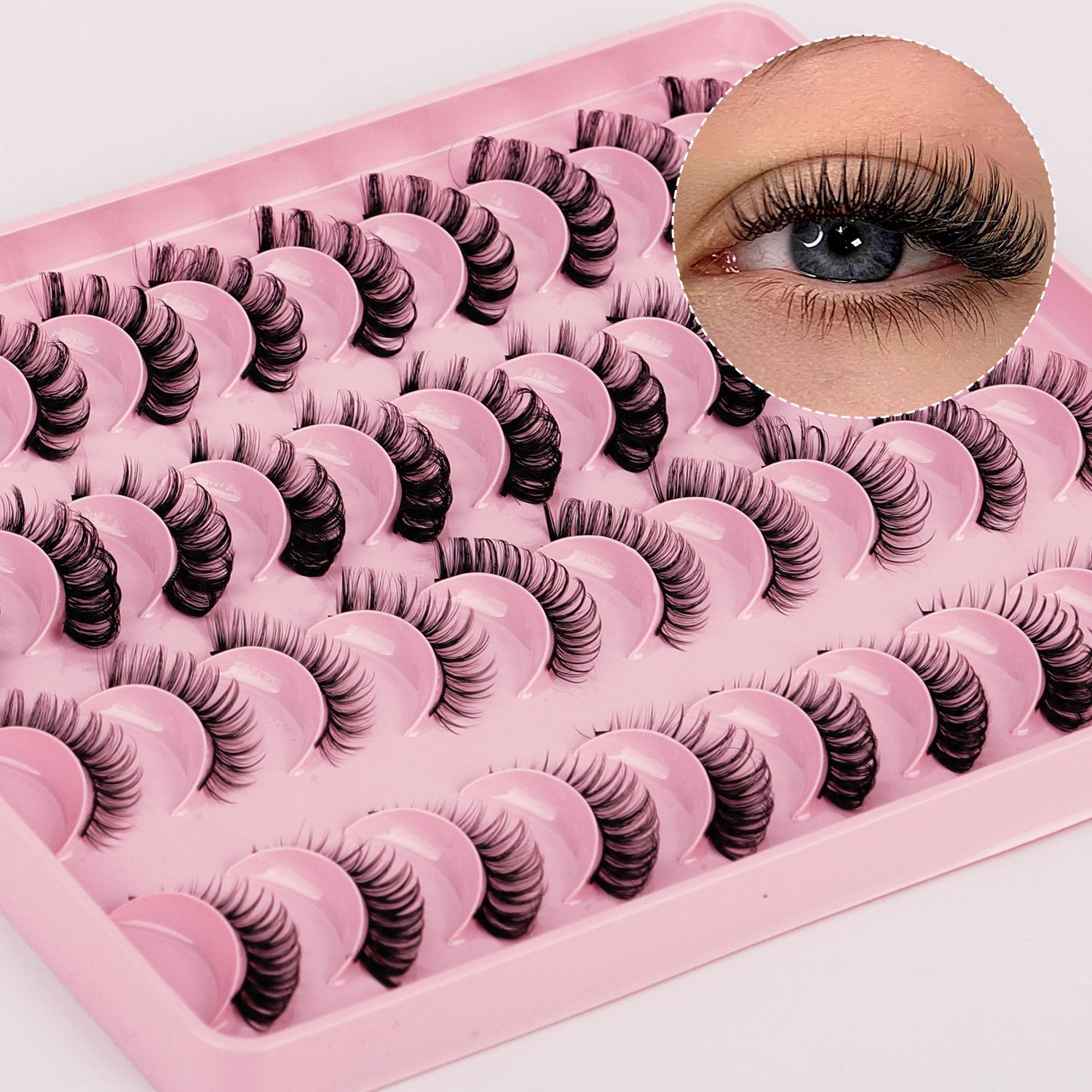 Amazon Rusia pestañas postizas rizadas 20 pares de fibras químicas rizadas tridimensionales, pestañas mixtas gruesas, explosiones transfronterizas