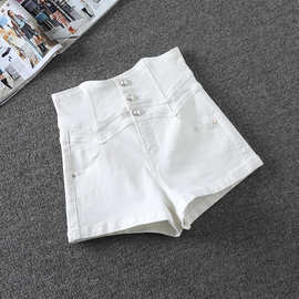 【0830】白色不规则高腰牛仔短裤女新款设计感显瘦阔腿短裤