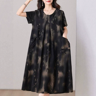夏季棉绸连衣裙女宽松显瘦中老年妈妈大摆裙2026新款今年流行爆款