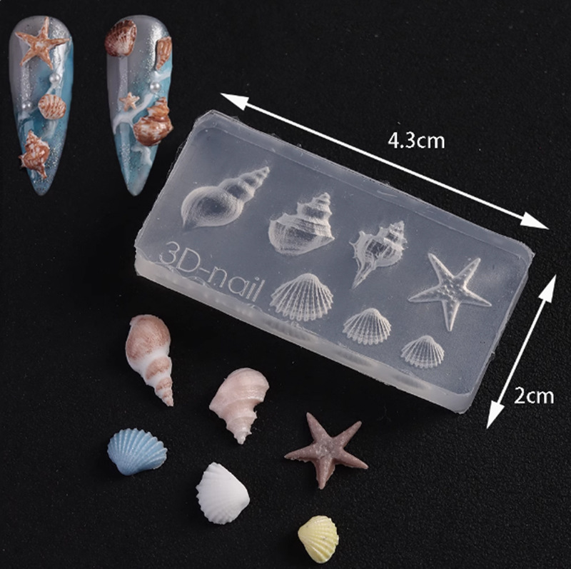 シェルマニキュアモールド立体オーシャンスタイル巻貝とヒトデ DIY ネイル彫刻ジュエリーシリコーン研削ツール簡単に型から外すことができます|undefined