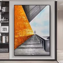 纯手绘油画黑白橙色现代客厅装饰画抽象立体肌理玄关背景墙壁画