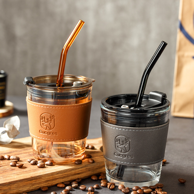 Northern Lights Glass Cup Gift with Lid, Luxurious, with Straw, Creative Breakfast Cup, High-End Coffee Cup, Wholesale