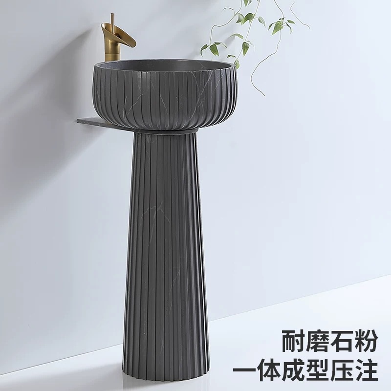 Round Artificial Stone Column Washbasin Retro Floor-Standing Washbasin Garden Courtyard Balcony Outdoor Outdoor Pool