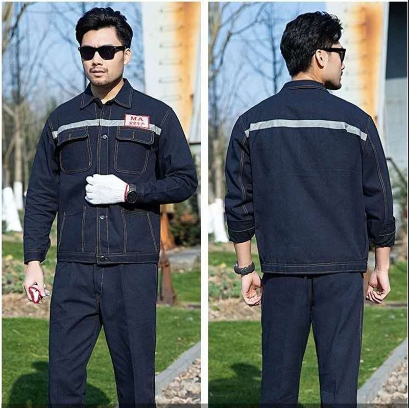 Spring and Autumn and Winter Denim Work Clothes Suit Men's Long Sleeve Construction Site Construction Welder Anti-scald Flame Retardant Work Protection Clothing
