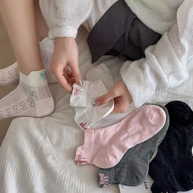 襪子女短襪夏季薄款低幫可愛蝴蝶結韓版短筒女襪春夏ins潮襪