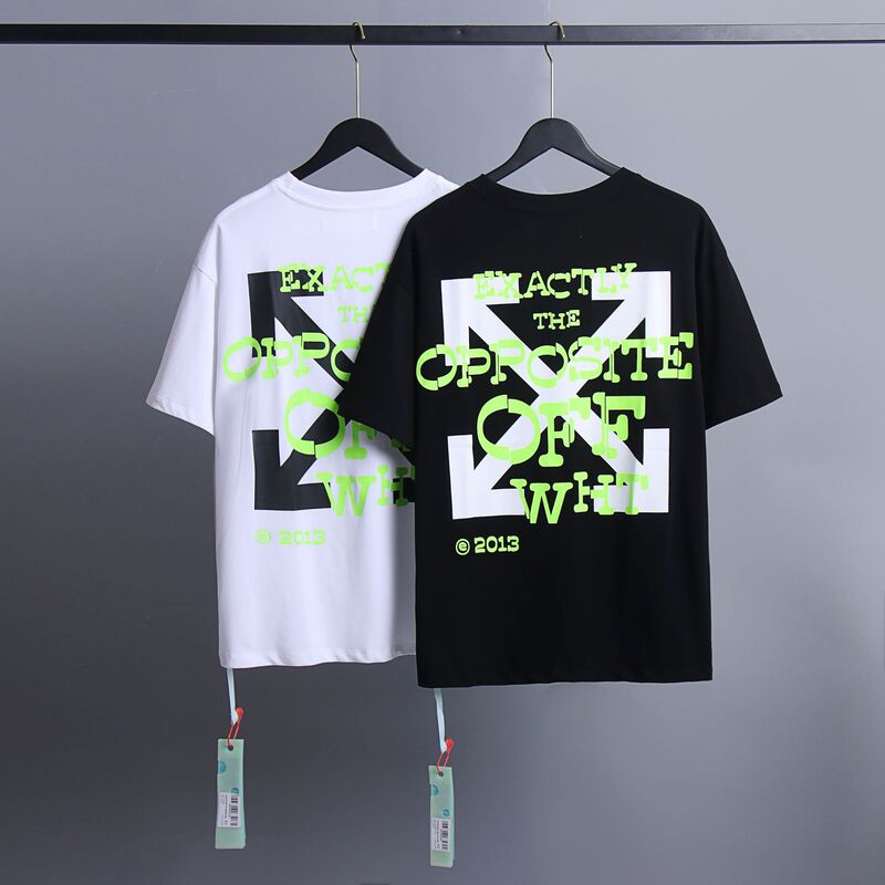 in stock offwhale yellow fluorescent arrow graffiti printing OS version of men's and women's fashion brand short sleeve a generation of hair