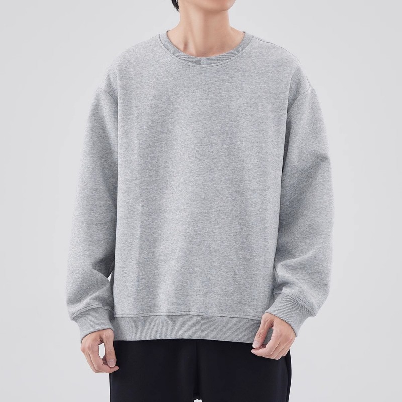 500G American Heavy Solid Color Crew Neck Sweater Men's Autumn And Winter Velvet Trendy Brand White Loose Casual Hoodie_voghion.com