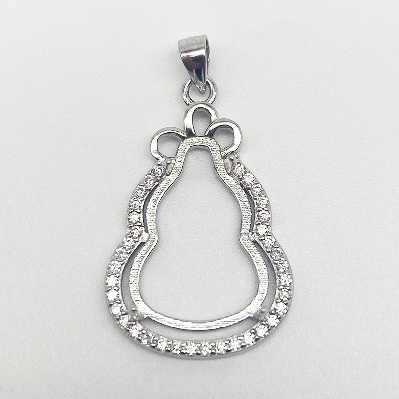 言晟S925纯银项链吊坠托葫芦空托高级镶钻玉髓翡翠佛公未镶嵌空托