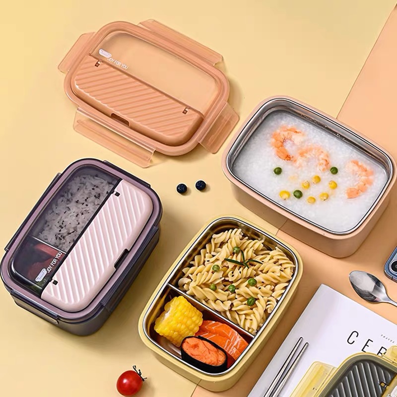 E0PB批发新品保温学生食堂分格不锈钢饭盒便当盒 便携分隔型上班