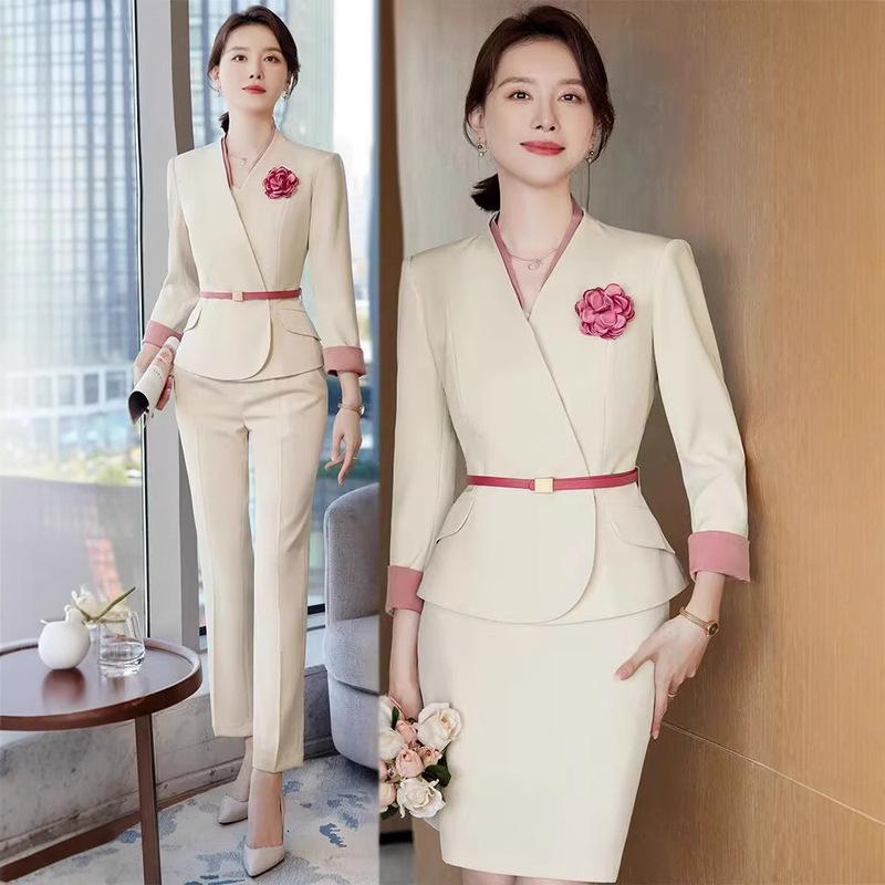 High-End Professional Suit Suit Skirt for Women Spring & Fall New Elegant Stewardess Hotel Front Desk Fashion Beauty Salon Work Clothes