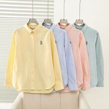2026春季新款学院风清新活力萌趣刺绣条纹长袖衬衣女TTYS2612C2E
