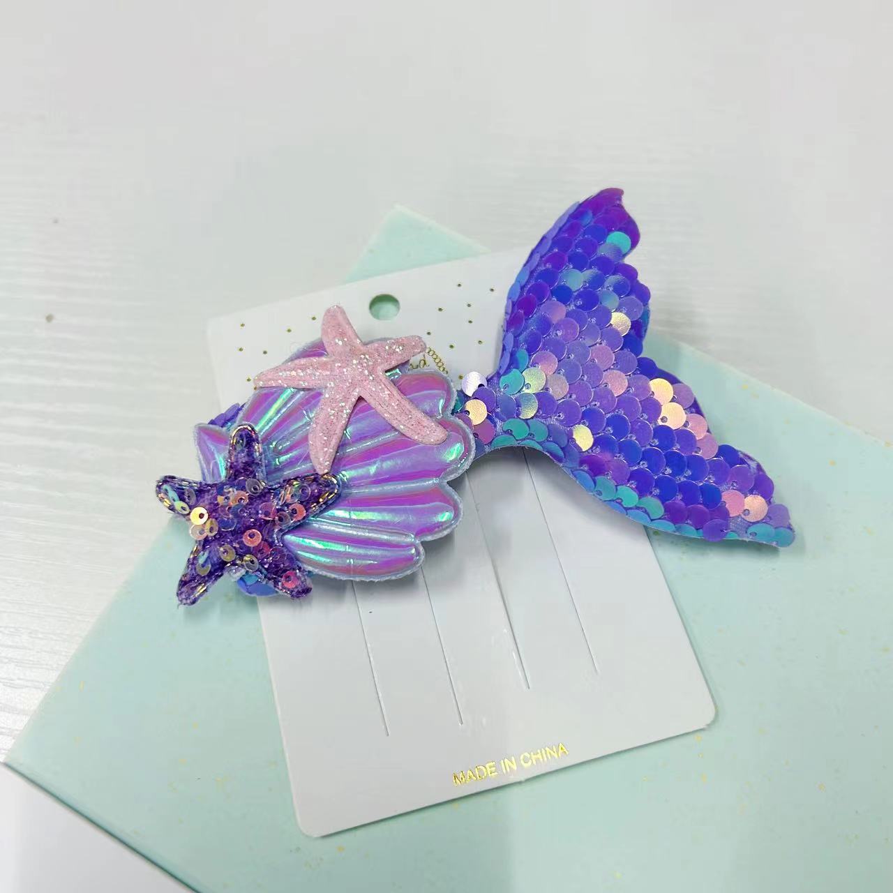 Nueva horquilla de cola de pescado lado brillante horquilla rota lentejuelas para niños show girls shell bangs clip