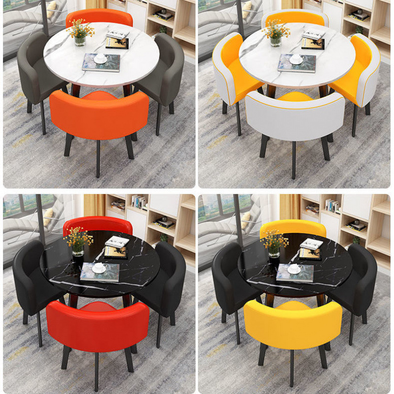 Negociación de la feria Mesa y silla de recepción para 4 personas Recepción de ocio Creativa Mesa redonda simple té de leche tienda de postres
