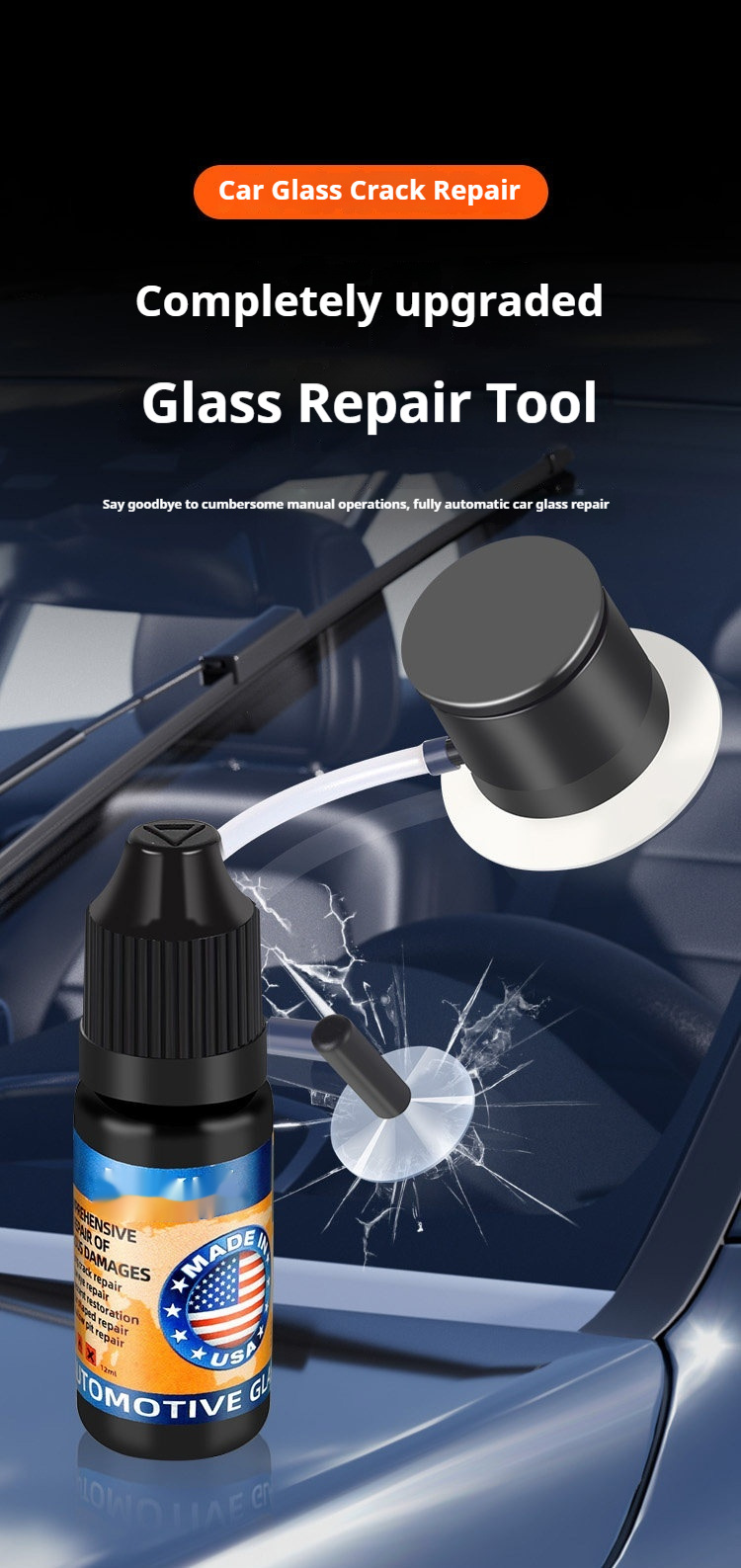Cross-Border Exclusive Supply of Glass Repair Fluid for Car Windshield Cracks, Fissures, and Scratches