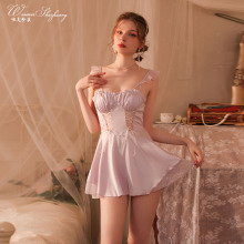 新款性感纯欲睡衣木耳边吊带睡裙带胸垫透视蕾丝宫廷风高级感睡衣