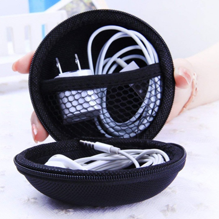 现货批发2.5寸移动硬盘收纳盒 圆形耳机包简约数据线收纳包eva包