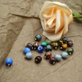 国风中式仿蜜蜡旗袍扣子 diy纽扣饰品金脚圆柱纽扣