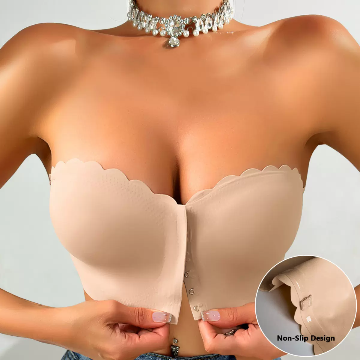 跨境爆款前扣无痕抹胸波浪边内衣Temu Shein亚马逊同款厂家批发