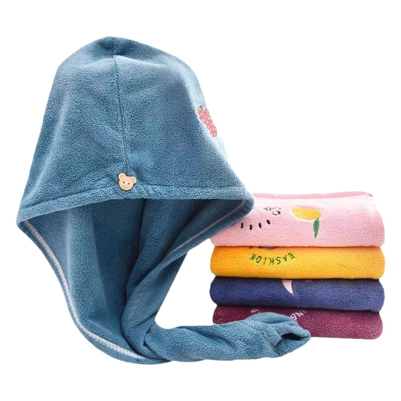Coral velvet embroidered hair drying cap for women strong absorbent quick-drying women's long hair towel head towel shower cap headscarf thickened