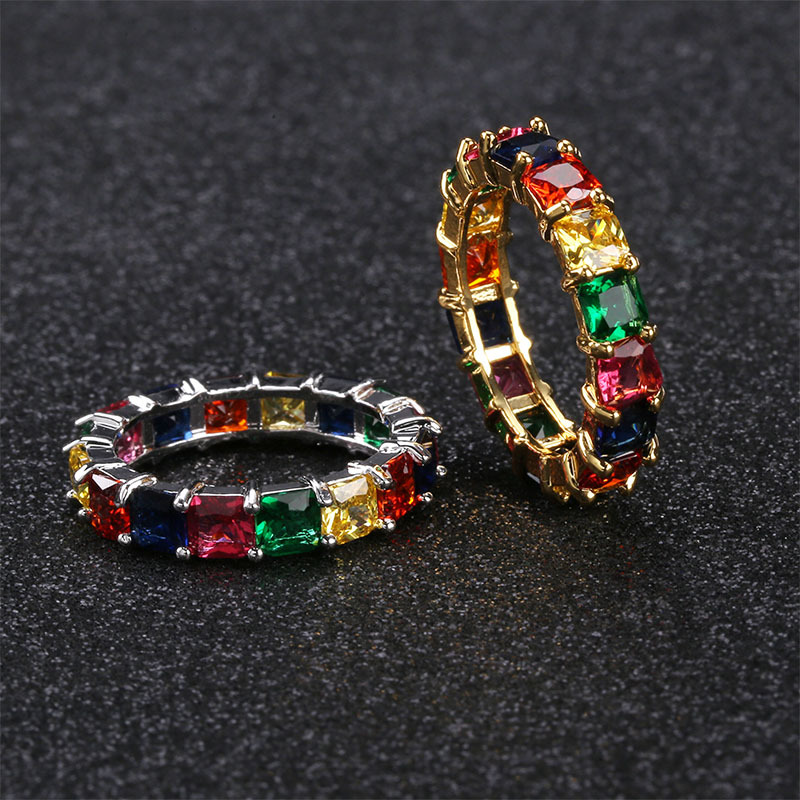 Rectangular rainbow women's ring with zircon