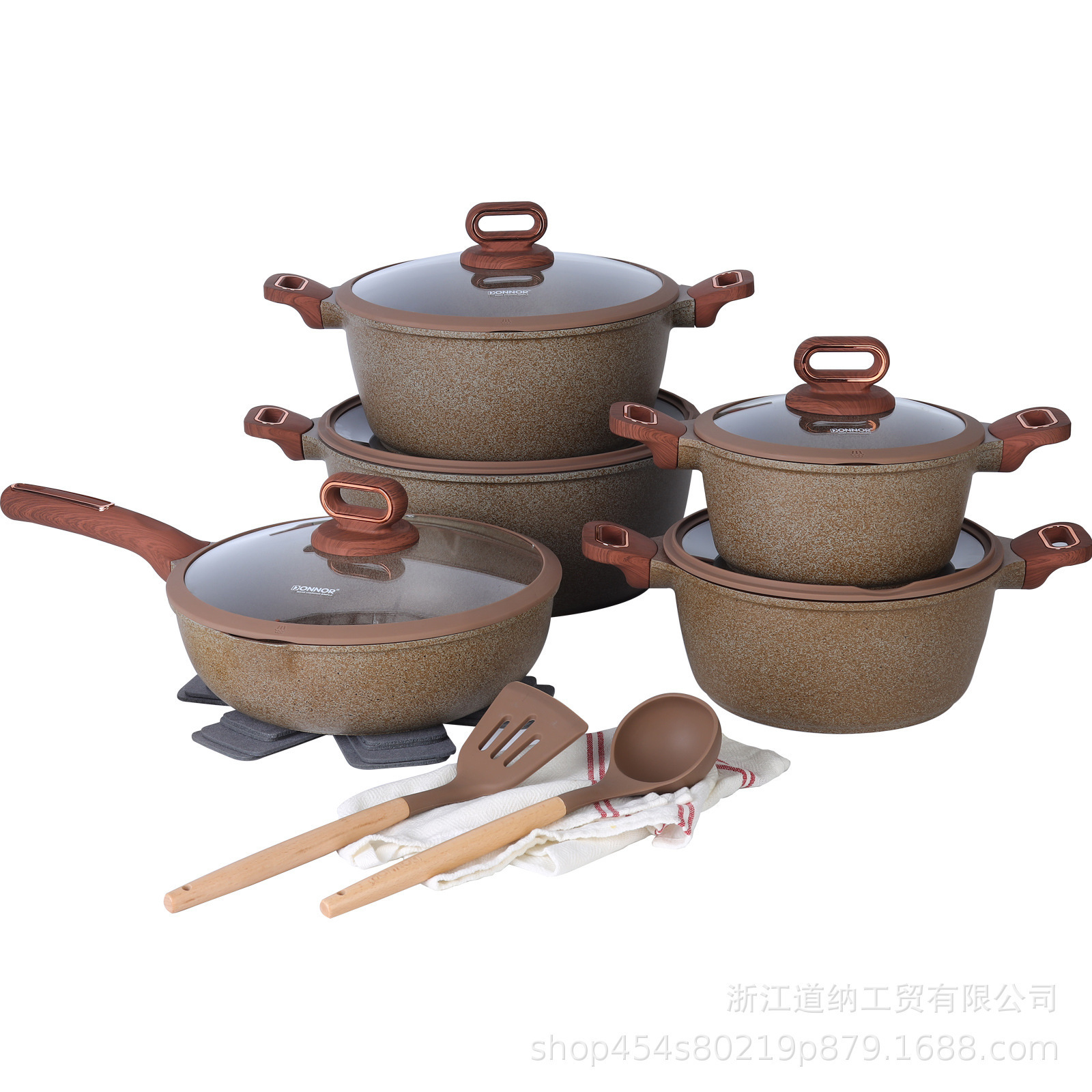 Juego de ollas de granito Donnor Belli de 15 piezas, juego de cocina antiadherente, olla para sopa, sartén, juego de exportación