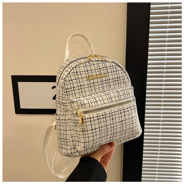 538g Weight Zipper Closure Type Double Shoulder Straps Strap Type Functional Backpack Bags Type Casual, Shopping Occasion Pu Leather Material Women's Backpack Backpack Plaid Pattern All Seasons Season Women's Gender Elegant, Streetwear Style Square Shape Plaid Casual Shopping Women's Backpack Functional Backpack 15