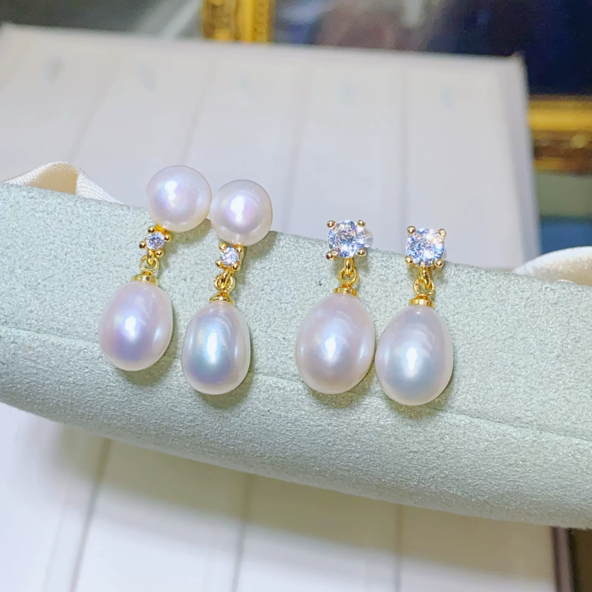 新款INS风时尚大气S925法式复古高级感闪亮耳环天然淡水珍珠耳钉