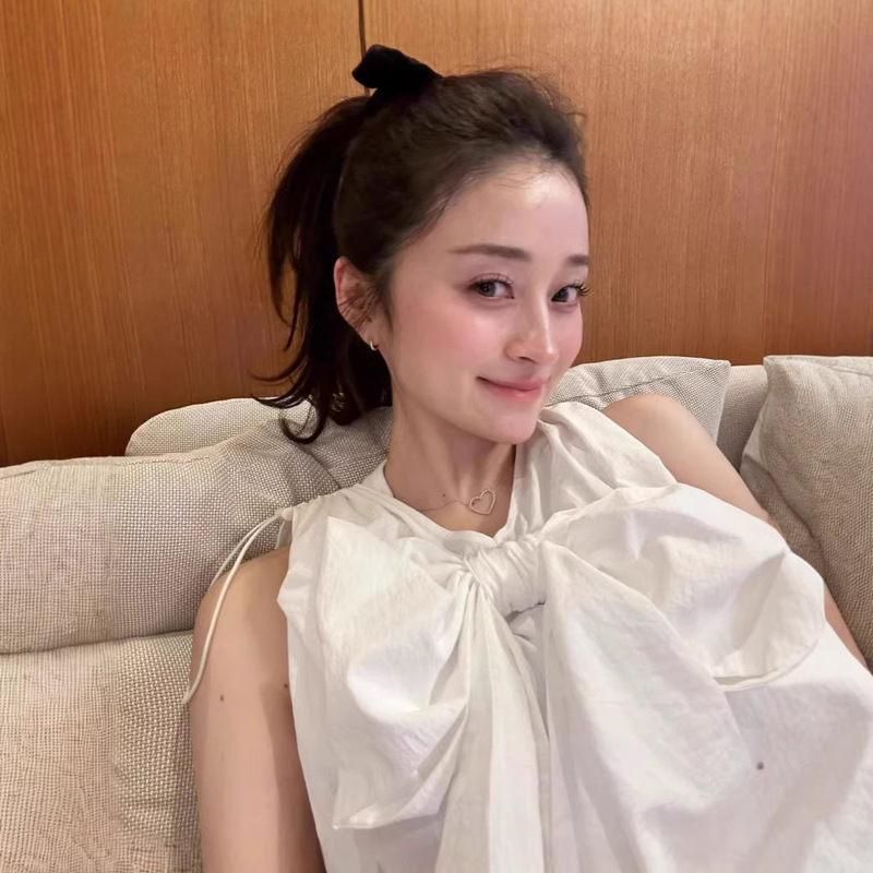 Summer New Style Japanese Simple Design Silhouette Bowknot Shirt, Dry and Comfortable, Loose and Slimming Top for Women Summer New Style Japanese Simple Design Silhouette Bowknot Shirt, Dry and Comfortable, Loose and Slimming Top for Women