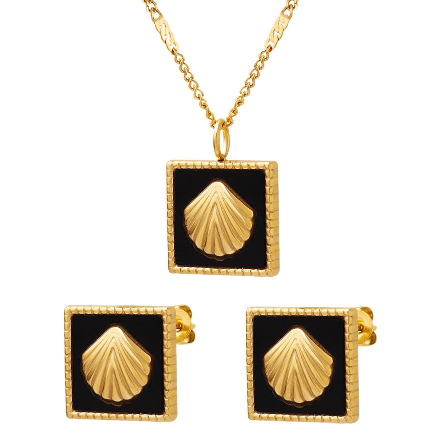 Temperamento francés incrustaciones de acrílico en relieve colgante collar personalidad pendientes moda titanio acero joyería traje