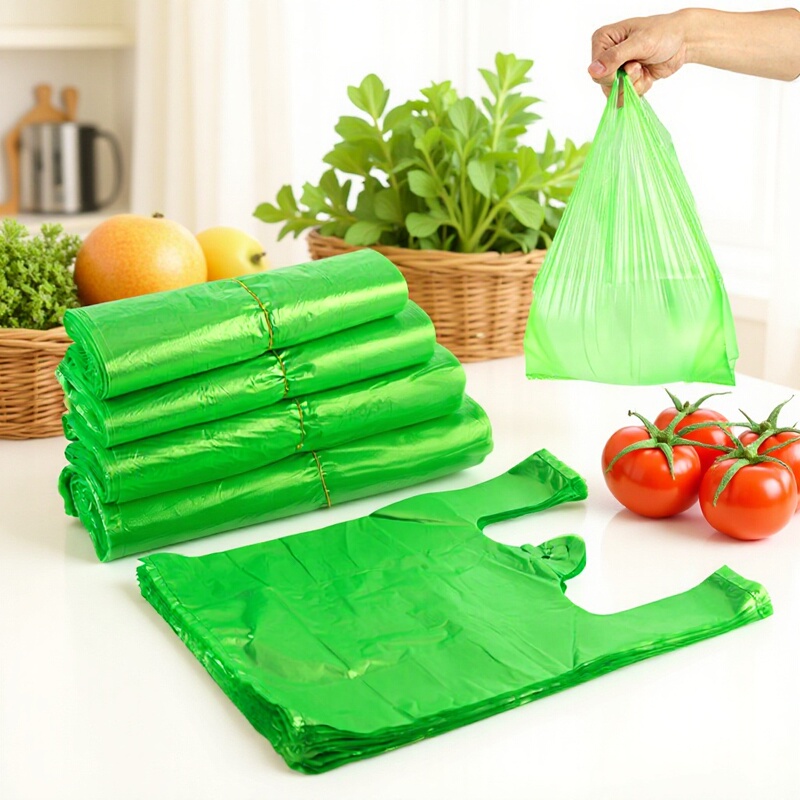 Green plastic bag selling vegetable bag convenient bag small vest bag handbag clinker bag pe waistcoat bag wholesale Green plastic bag selling vegetable bag convenient bag small vest bag handbag clinker bag pe waistcoat bag wholesale