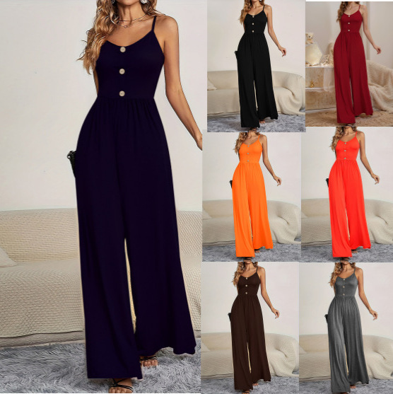 2025 new cross-border Amazon Europe and the United States summer wind temperament explosion tube waist sleeveless wide leg jumpsuit