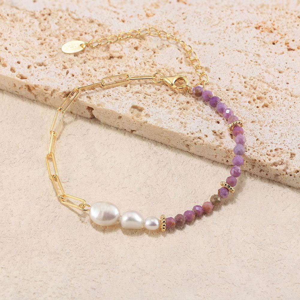 Freshwater Pearl Sterling Silver Elegant Beaded Solid Color Bracelets display picture 2