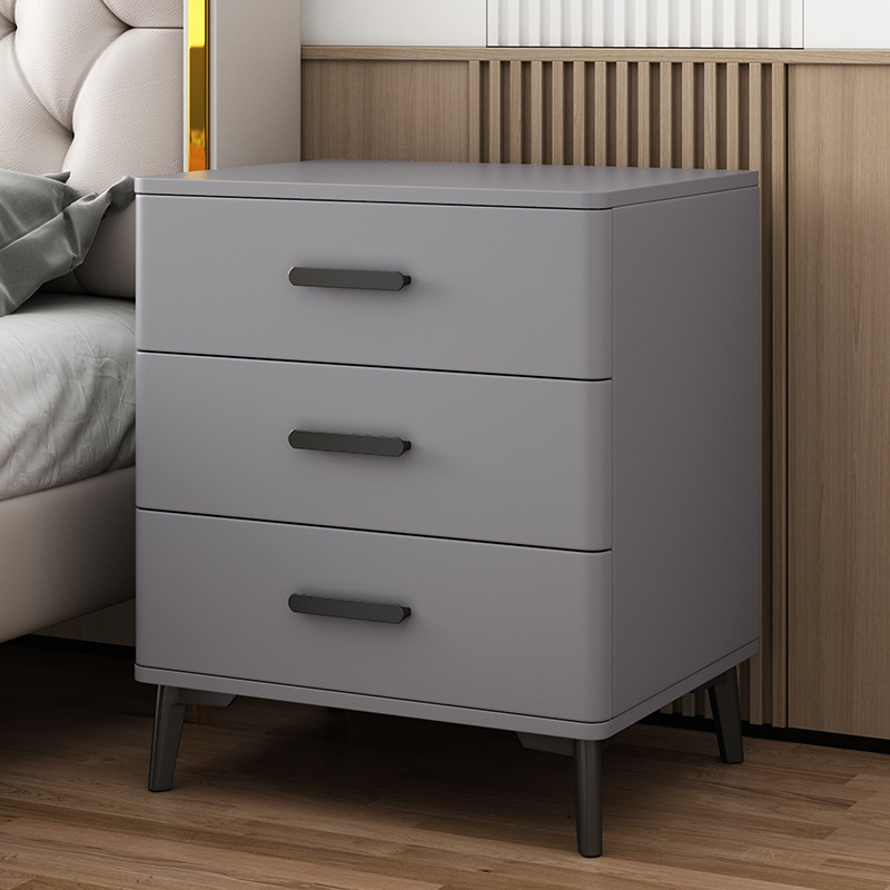 Mesita de noche con tres cajones de madera maciza, tablero de roca, estilo moderno y sencillo, gabinete elevado de tres niveles, gabinete de almacenamiento para dormitorio principal, acabado lacado.