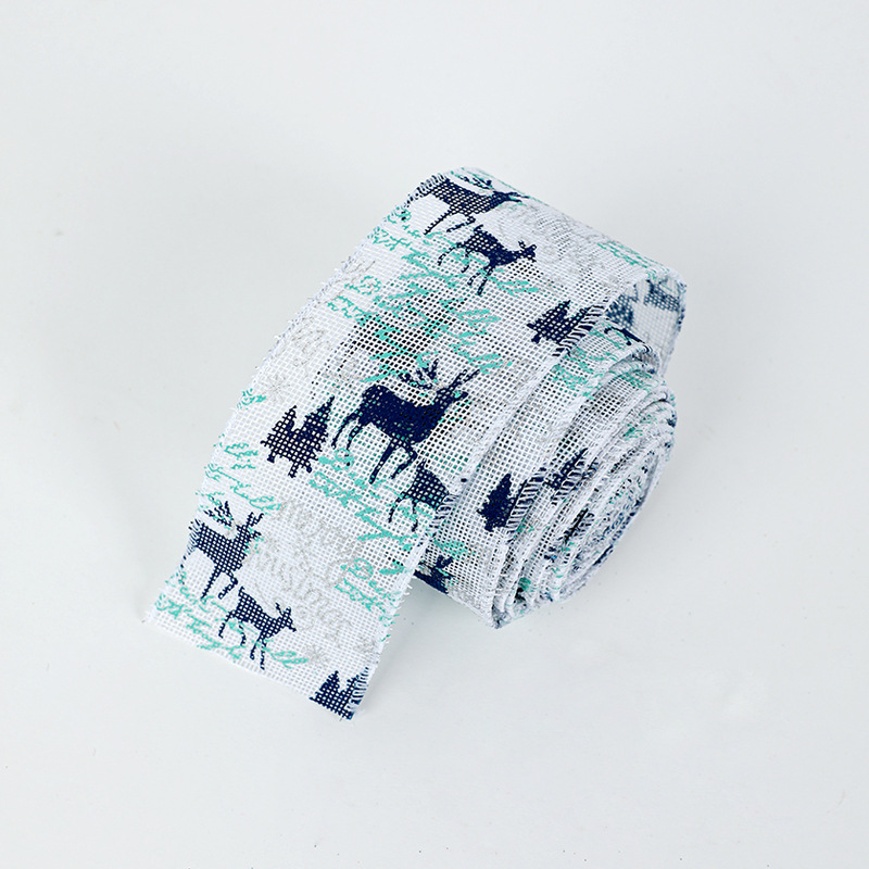 Navidad nuevo 6,3 cm arco azul ELK patrón imitación Lino cinta hierro alambre borde DIY arco cinta