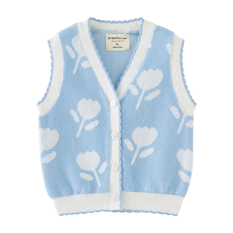 Ropa para niños flor jacquard suéter para niños pequeños y medianos chaleco chaleco suéter sin mangas rebeca de punto para niñas cabello de una pieza