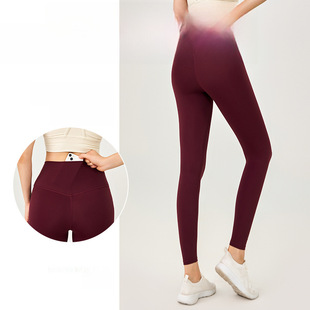 New high waist hip pocket yoga pants for women European and American sports nude peach fitness pants yoga wear for women